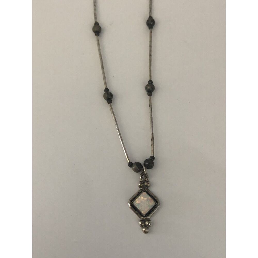 Vintage 5 Star Sterling Liquid Silver Opal Beaded Pendant 16” Necklace 925